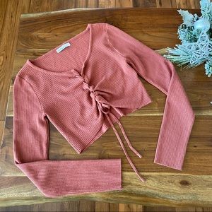 Burnt orange/pink front laced long sleeve crop top